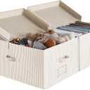 StorageWorks Extra Large Storage Bins with Lids, 55L Decorative Organizer with Divider Board, Fabric Boxes with Handles, Khaki and Beige Stripes, 2-Pack (Jumbo)