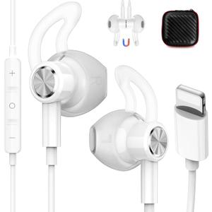 Wired Earbuds for Apple Lightning Headphones for MFi-Certified with Anti-Drop Tips Magnetic Larger Ear Buds Corded Earphones Cord Headphone for iPhone 14 Plus 13 Pro Max 12 Mini 11 XS XR 8 7 White