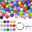 150 pcs 10mm Rhinestone Beads for Jewelry Making, 15 Mixed Colors Shiny Round Shamballa Disco Beads, Sparkle Crystal Clay Christmas for Bracelet Baseball Necklace Earring Crafting and DIY