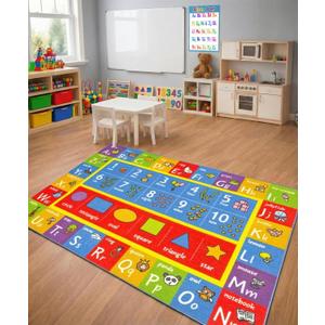 KC Cubs: Educational Rug: ABC Alphabet, Numbers & Shapes - 3x5' Playmat - Interactive Play, Activity Area Carpet, Bedroom-Classroom, Baby-Toddler-Kids (3'3" x 4'11" (Rectangular))