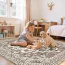 TOPRUUG Washable Oriental Area Rug - 8x8 Area Rugs for Living Room Bedroom Dining Room Under Kitchen Table - Non-Slip & Stain Resistance Rug for High Traffic Area (Beige, 8x8)