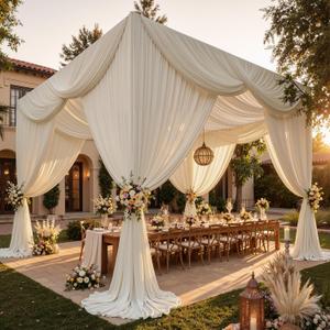10 Panels 5ft(W) x 20ft(H) Beige Ceiling Drapes for Wedding Parties, 60"W x 240"L