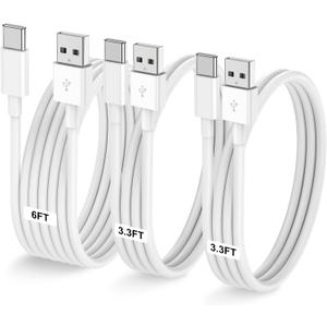 Car Carplay Cable for iPhone 17 16 15 Pro Plus Pro Max Air3-Pack [3.3FT+3.3FT+6FT] USB A to USB C Cable for iPhone 17 16 15for iPad Pro/Air/Minifor Galaxy S25 S24for MacBook Pro/Air and More (White)