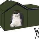 Rest-Eazzzy Cat House for Outdoor Cats, Weatherproof and Insulated Feral Cat House with Mat and Clip, Easy to Put Together, Selfwarming Cat Shelter for Winter(Green, Waterproof House-S)