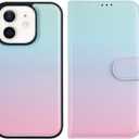 LUMARKE Designed for iPhone 11 Wallet Case - Detachable Flip Folio Cover - RFID Blocking 4 Card Slots Holder - Premium PU Leather Magnetic Kickstand - Protective Phone Case 6.1", Gradual Pink Blue