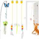 Cat Toys 6Pcs with Interactive Wand & Hanging Door Toys  Interactive Cat Feather Toy for Indoor Cats, Bored Cats  Includes Bells, Replaceable Heads, Adjustable Elastic Rope