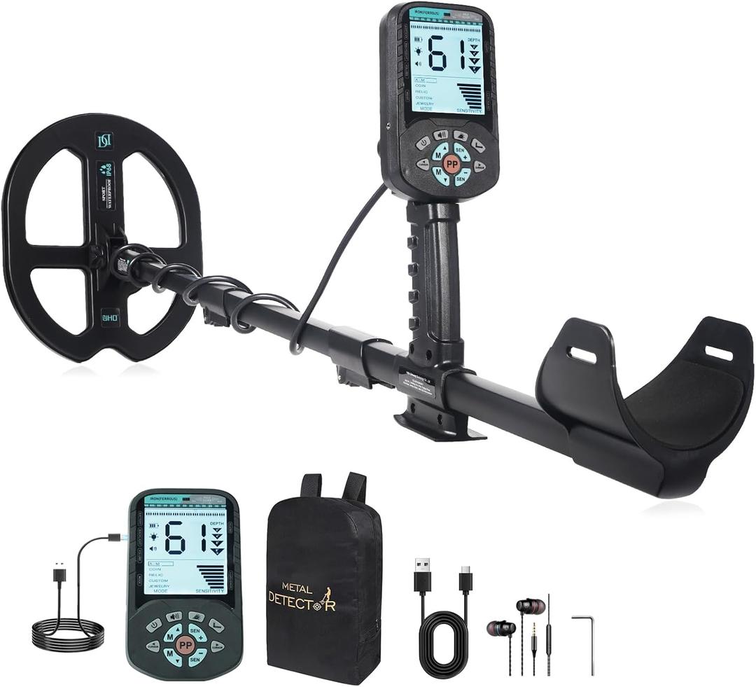 Rechargeable Metal Detector for Adults - 4000mAh High Capacity - 12 Inch Deep Depth Professional Gold Detector Double-D Waterproof Coil for Beach,Higher Accuracy Metal Detector with 6 Detection Modes