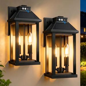 Solar Porch Lights Outdoor with Motion Sensor, Dusk to Dawn Waterproof Solar Wall Light with 3 Lighting Modes, Wall Sconce Light fixtures for Home Garage Porch Yard Front Door