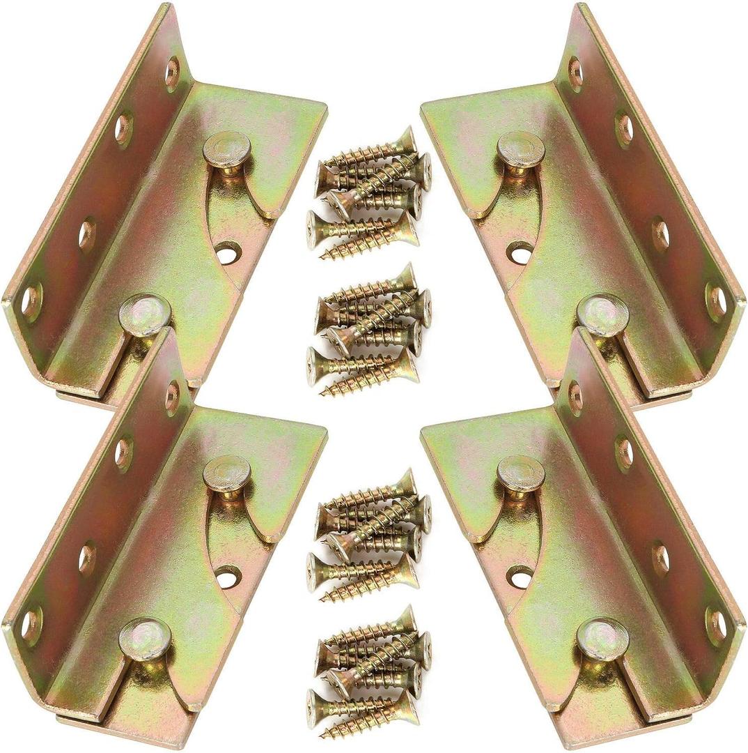 4 Sets Bed Rail Fittings No-Mortise Bed Rail Brackets Heavy Duty Bed Frame Hardware Rust Proof Bed Frame Connectors with Screws for Headboards, Footboards Hold