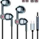 USB-C Wired Earbuds with Microphone, Volume Control, Noise Canceling, Compatible with Samsung Galaxy S24 S23 S22, iPhone 15, Pixel Phones (2Pack-Gray)