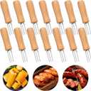 14 Pcs Stainless Steel Corn Holders, Stainless Steel Corn on the Cob Holders with Wooden Handle, Durable Anti-Scald Corn Holder for Home Camping Cooking BBQ