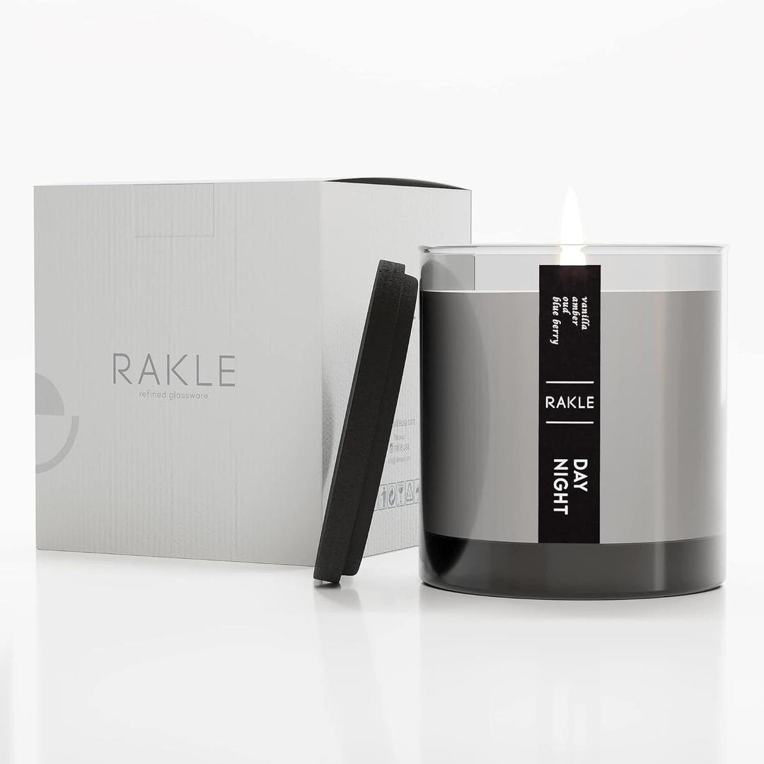 RAKLE Candles for Home Scented  Vanilla Amber Scented Candle 7.4 oz  Premium Soy Wax Blend Candle Jar with Lid for Home, Meditation, Aromatherapy  Delightful Long Lasting Scents
