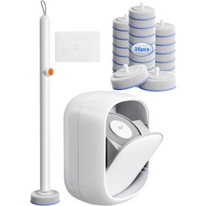 Disposable Toilet Cleaning System - Toilet Wand Kit with 36 High-Performance Refills, Wall Mounted Brush and Holder for Deep Cleaning Bathroom (Brush + 36 Refills)