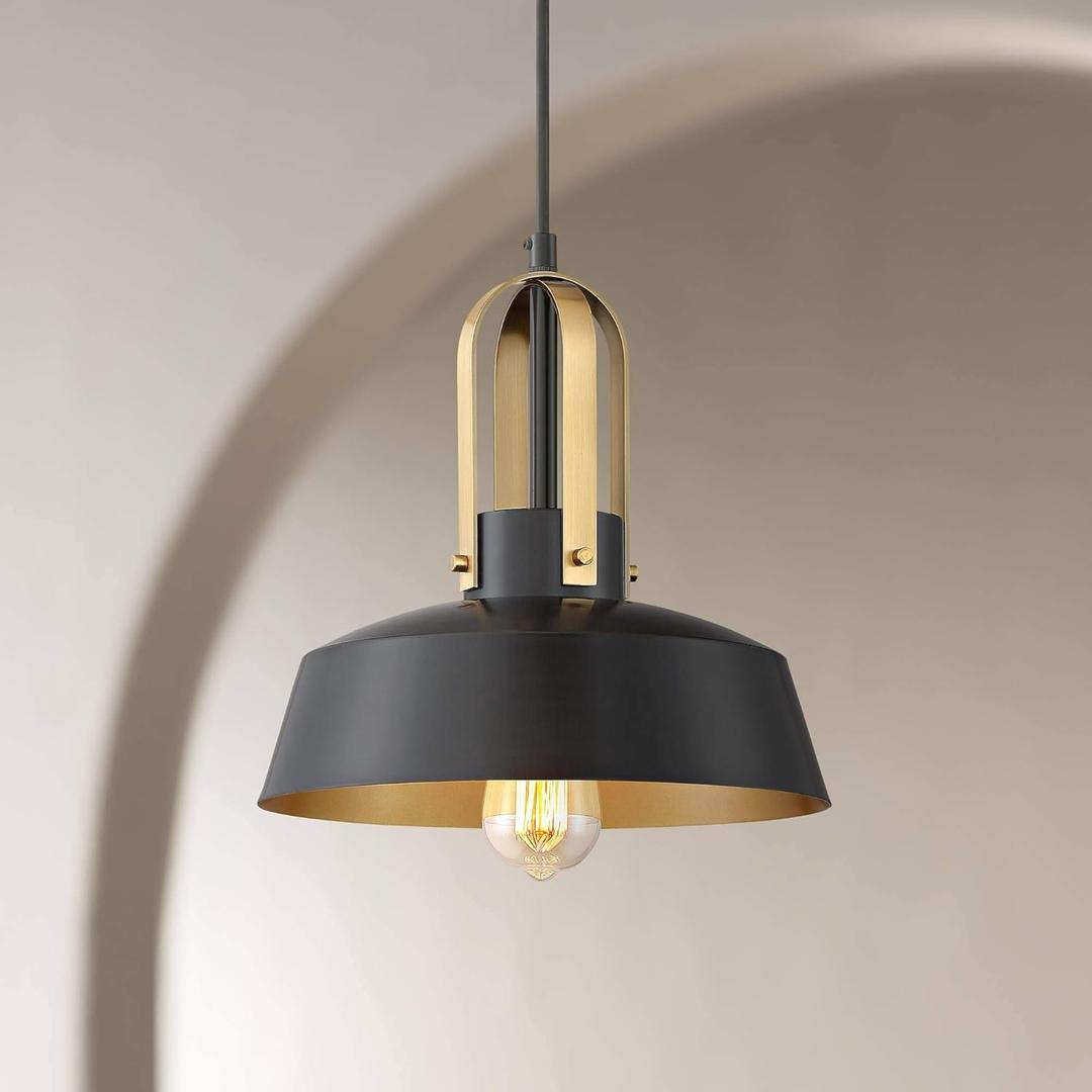 Possini Euro Design Harmonic Black Warm Brass Mini Pendant Lighting Fixture 12" Wide Farmhouse Rustic for Dining Room Living House Home Foyer Kitchen Island Entryway Bedroom High Ceilings