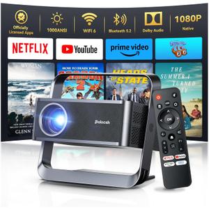 Polocsh 4k Projector with WiFi and Bluetooth, Smart Projector with Auto Focus & Voice Control, Over 10,000+ Apps Movie Home Theater Mini Portable Proyector For Indoor/Outdoor (Gunmetal)