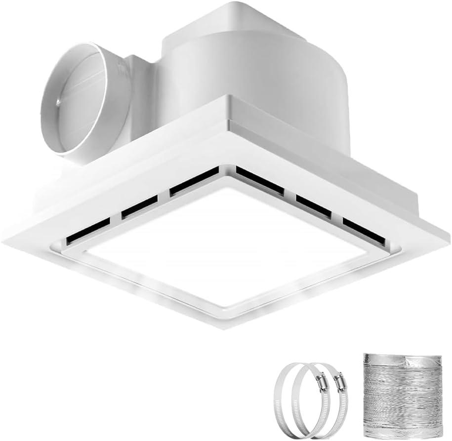 Bathroom Exhaust Fan with Light, 120 CFM Quiet Ventilation Fan with 6200K 12W LED Light 1.0 Sones Low Noise, 4 Inch Duct Quiet Square Ceiling Mount Vent Fan for Shower, Bathroom, Office, Home (White)