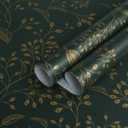 Heroad Peel and Stick Wallpaper 236" x 17.3" Dark Green Contact Paper Gold Floral Wall Paper Modern Boho Removable Contact Paper for Cabinets Drawers Bedroom Self Adhesive Vinyl Papel Tapiz Para Pared