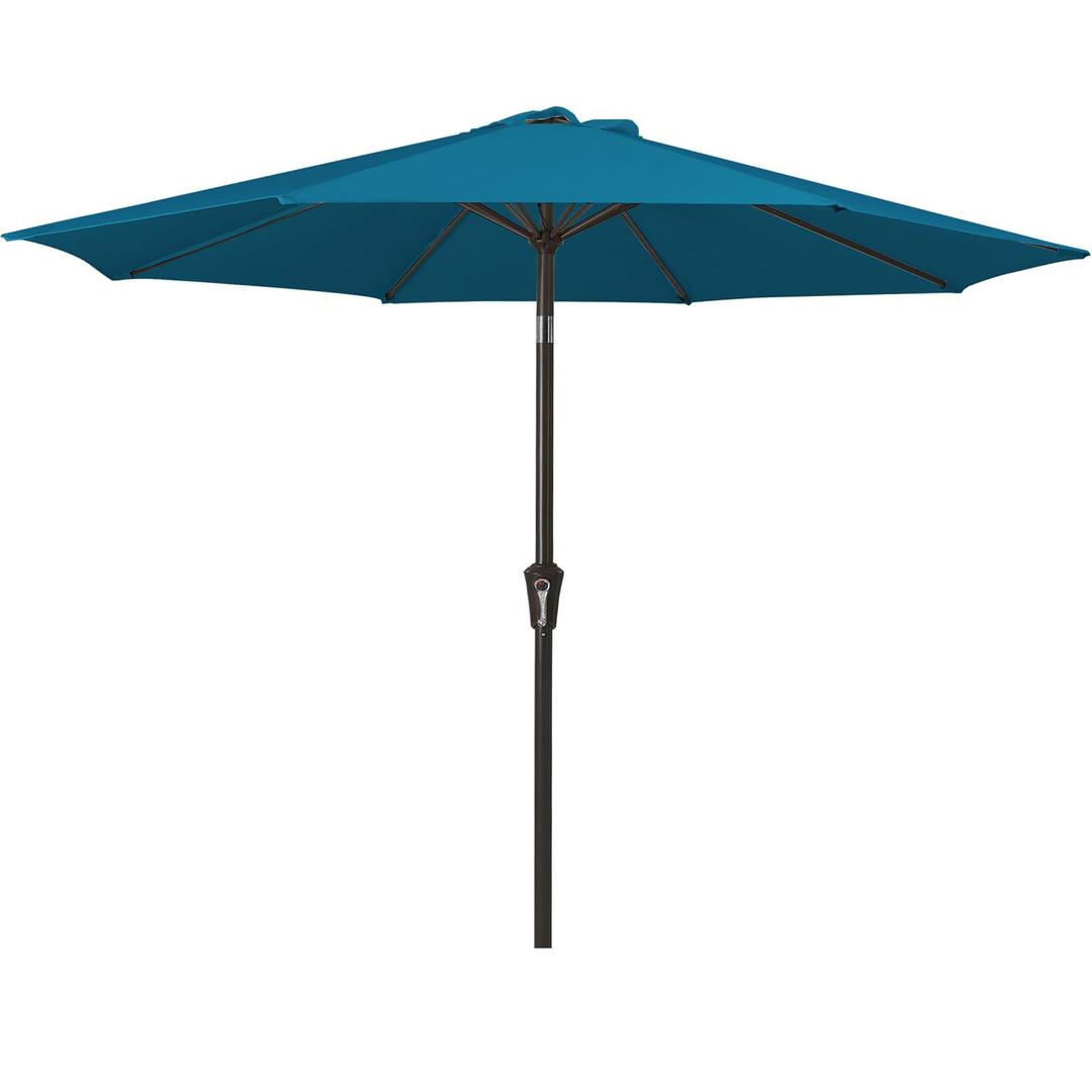 MEWAY 9ft Patio Umbrella Outdoor Table Umbrellas with Push Button Tilt and Crank, Market Umbrella 8 Sturdy Ribs for Deck, Garden, Pool and Backyard, Lake Blue
