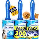 PetLovers Extra Sticky Lint Roller Value Set 300 Sheets for Pet Hair Removal, Dog and Cat Lint Remover 3 Pack