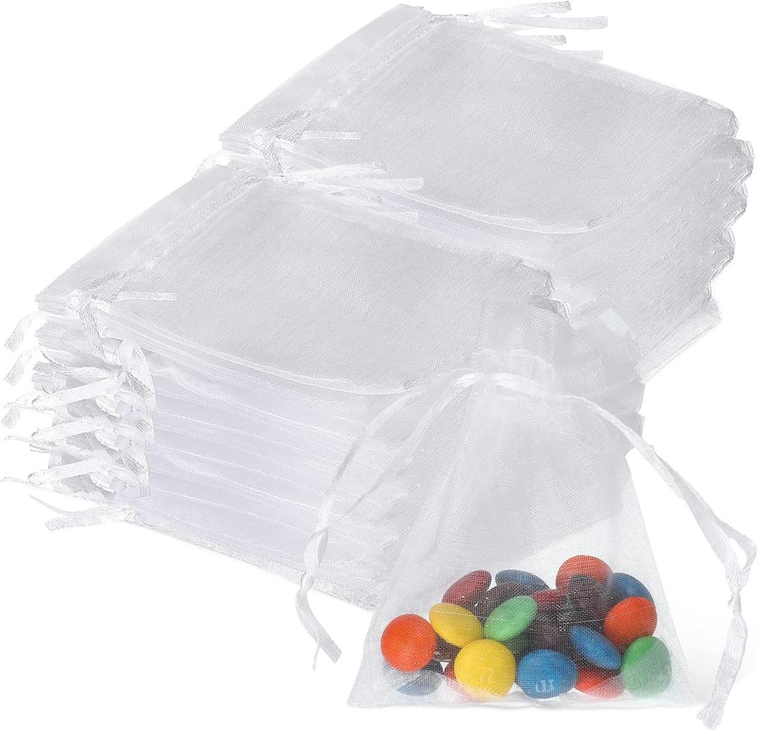 Hoolerry 500 Pcs Organza Gift Bags Jewelry Small Mesh Drawstring Sachet Wedding Favor Bracelet Bags for Packaging Jewelry Pouches Small Gifts(3 x 4 Inch,White)