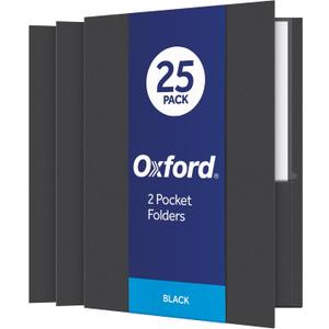 Oxford TwinPocket Folders, Textured Paper, Letter Size, Black, Holds 100 Sheets, Box of 25 (57506EE), 81/2 x 11
