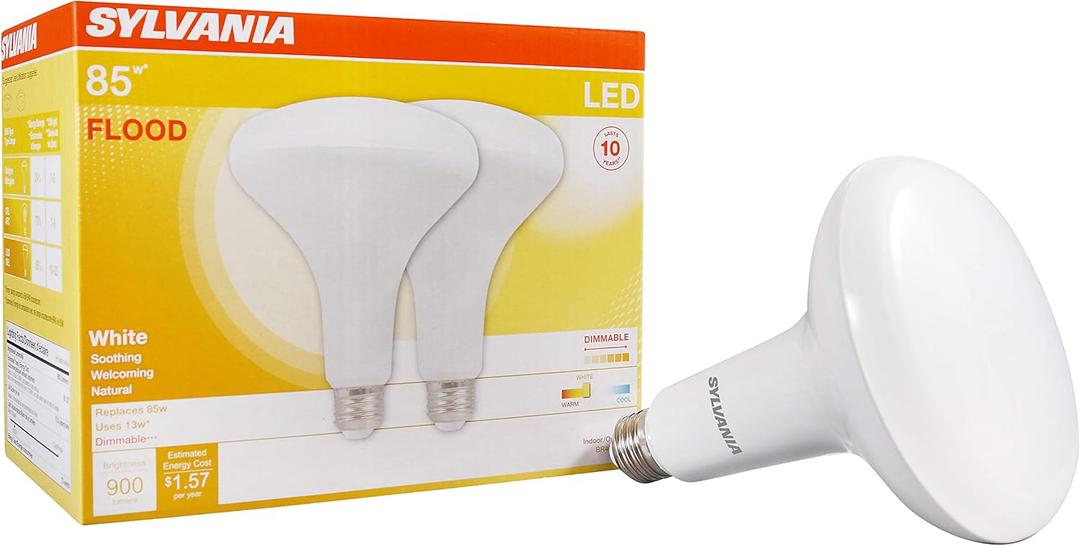 Sylvania BR40 LED Flood Light Bulb, 13W, 85W Equivalent, Dimmable, 900 Lumens, 3000K, White - 2 Count (Pack of 1) (40338)