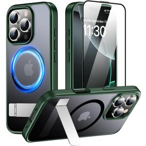 SPIDERCASE Magnetic for iPhone 16 Pro Case, with 2 Pcs [Tempered Glass Screen Protector] [ Military Grade Drop Protection] Invisible Kickstand Slim Case for iPhone 16 Pro 6.3", Green