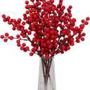 RECUTMS 5PCS Christmas Red Berry Stems, Artificial Burgundy Berry Picks for Christmas Tree Decorations, Crafts, Wedding, Holiday Home Decor