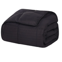Superior Reversible Down Alternative Polyfill Blanket with Striped Microfiber Shell - Full/Queen, Black