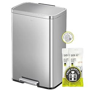 EKO Madison Matte Stainless 50 Liter/ 13.2 Gallon Step Trash Can w/ Inner Liner - Fingerprint Resistant Finish