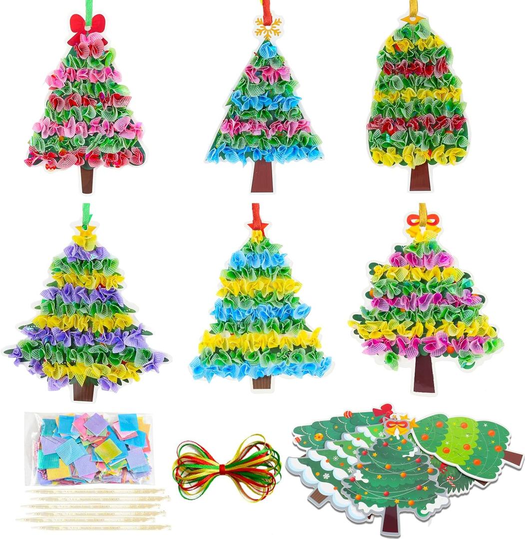 HABDJILTY 24Pcs Christmas Crafts Set Xmas Tree Arts and Crafts Poke in Art Kit, Make Your Own Christmas Tree Poking Arts Decorations for Classroom Creative Activity Art Project Party Supplies
