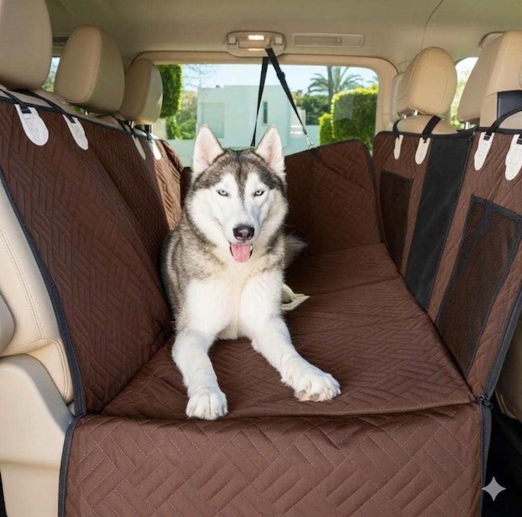 Doggo Back Seat Pet Cover for Dogs, Premium Dog Hammock for Car with Hard Bottom | Universal Car Seat Protector, Waterproof & Washable | Dog Car Seat Cover for Large (Brown)