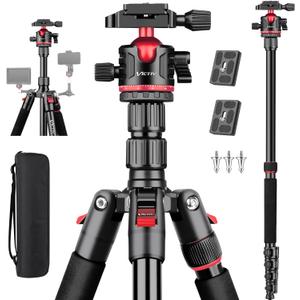 78" Porfessional Tripod for Camera, Victiv Aluminum Camera Tripod Monopod for DSLR, Spotting Scope,Telescope, Binoculars, Compact Heavy Duty Camera Stand for Photography Video Recording Travel (Red)