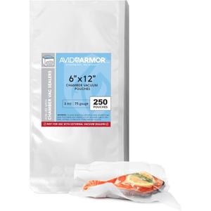 Avid Armor Chamber Vacuum Sealer Bags Heavy Duty, BPA-Free, Pre-Cut Chamber Vacuum Bags for Food Preservation, Freezer Storage, Sous Vide and more, 250/Pack (Clear - 250, 6x12)