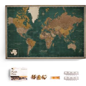 Canvas World Map with Cork Pin Board - English Lettering - Decorative Wall Decoration for All Rooms - Canvas Pictures with World Map Motif (70x50 cm, Pattern 4)