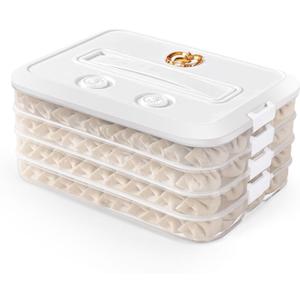 Food Storage Containers with Lids, Plastic Cookie Storage Containers Airtight, 4-Layer Stackable Food Containers Dumpling Storage Box, White
