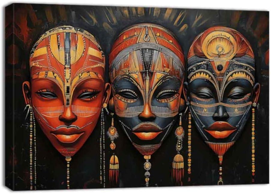 2 x ZQQART African American Wall Art for Living Room Ethnic Tribal Mask Poster Vintage African Traditional Tribal Canvas Prints Bedroom Wall Decor (White,12.00" x 18.00")