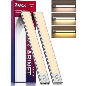 Under Cabinet Lighting, 2 Pack 13 Inch 3 Color Temperatures Motion Sensor Light indoor, USB Rechargeable Under Cabinet Lights, Stick-On Magnetic Closet Light, Wireless Under Counter Lights for Kitchen