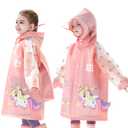 Kids Raincoats for Girls Boys Waterproof Rain Jacket Cartoon Unicorn Children Toddler Rain Wear Children Rain Poncho S Size 1-2 Years (Pink)
