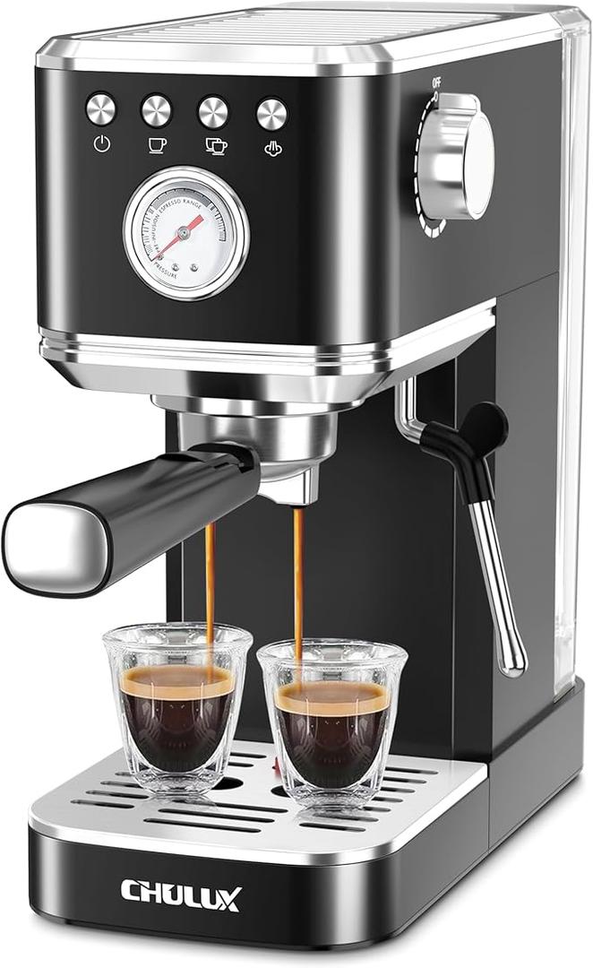 CHULUX Slim Espresso Machine with Milk Frother, 20 Bar Professional Italian Pump Espresso Coffee Machine for Home Cappuccino & Latte Maker, Stainless Steel