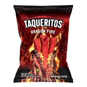 Taqueritos Dragon Fire, Spicy Rolled Corn Tortilla Chips, 8 oz (Pack of 1) BB, APR 05 26