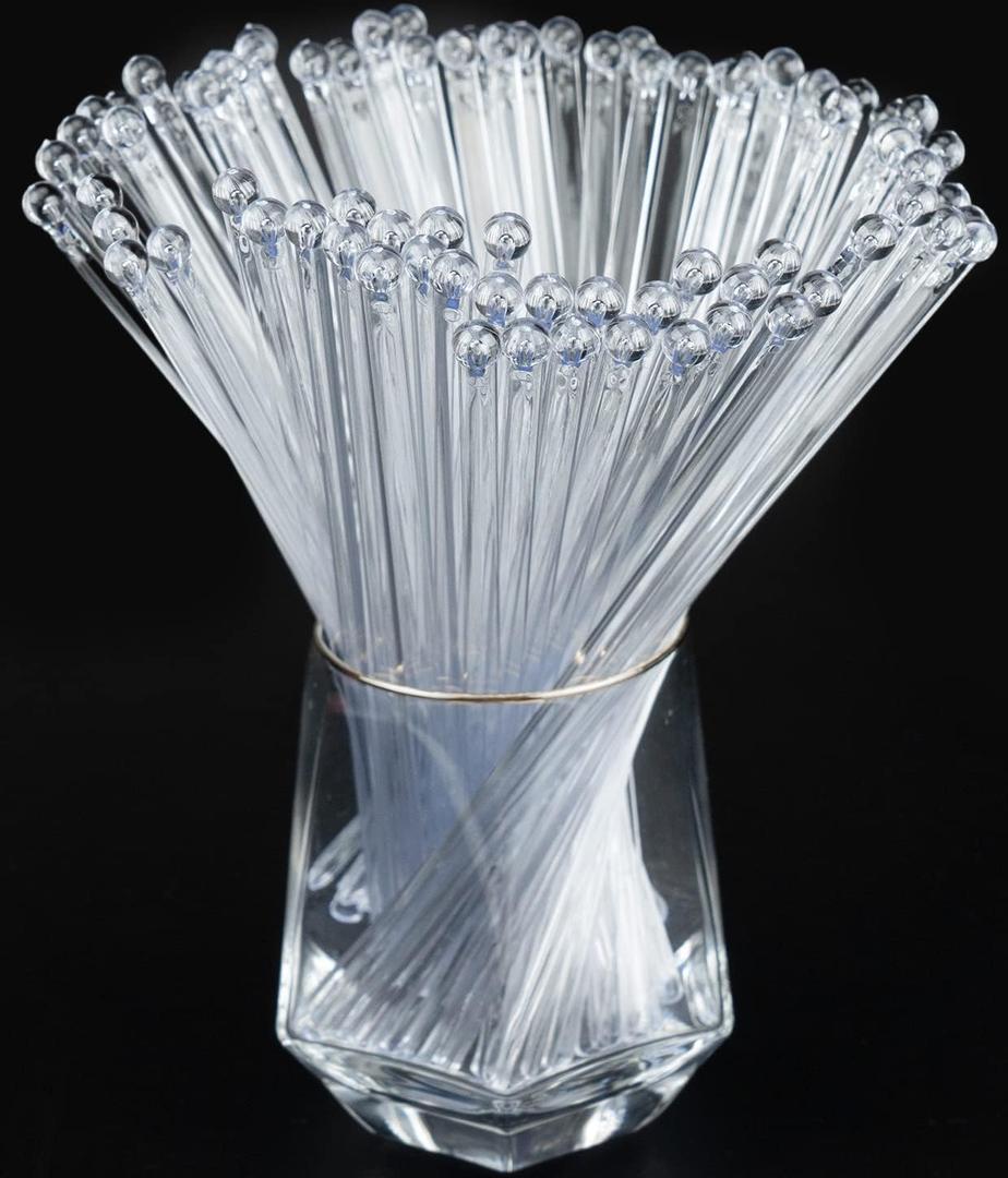 hapray 50-PCS Clear Plastic Swizzle Sticks, Crystal Cake Pops, Cocktail Coffee Drink Stirrers, Stir Sticks, 7.24 Inch