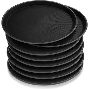 Zopeal 8 Pieces Black Round Restaurant Serving Tray, Plastic Non Slip Surface Food Meals Server Tray with Raised Edges for Home, Kitchen, Restaurant, Cafeteria, Bar (11")