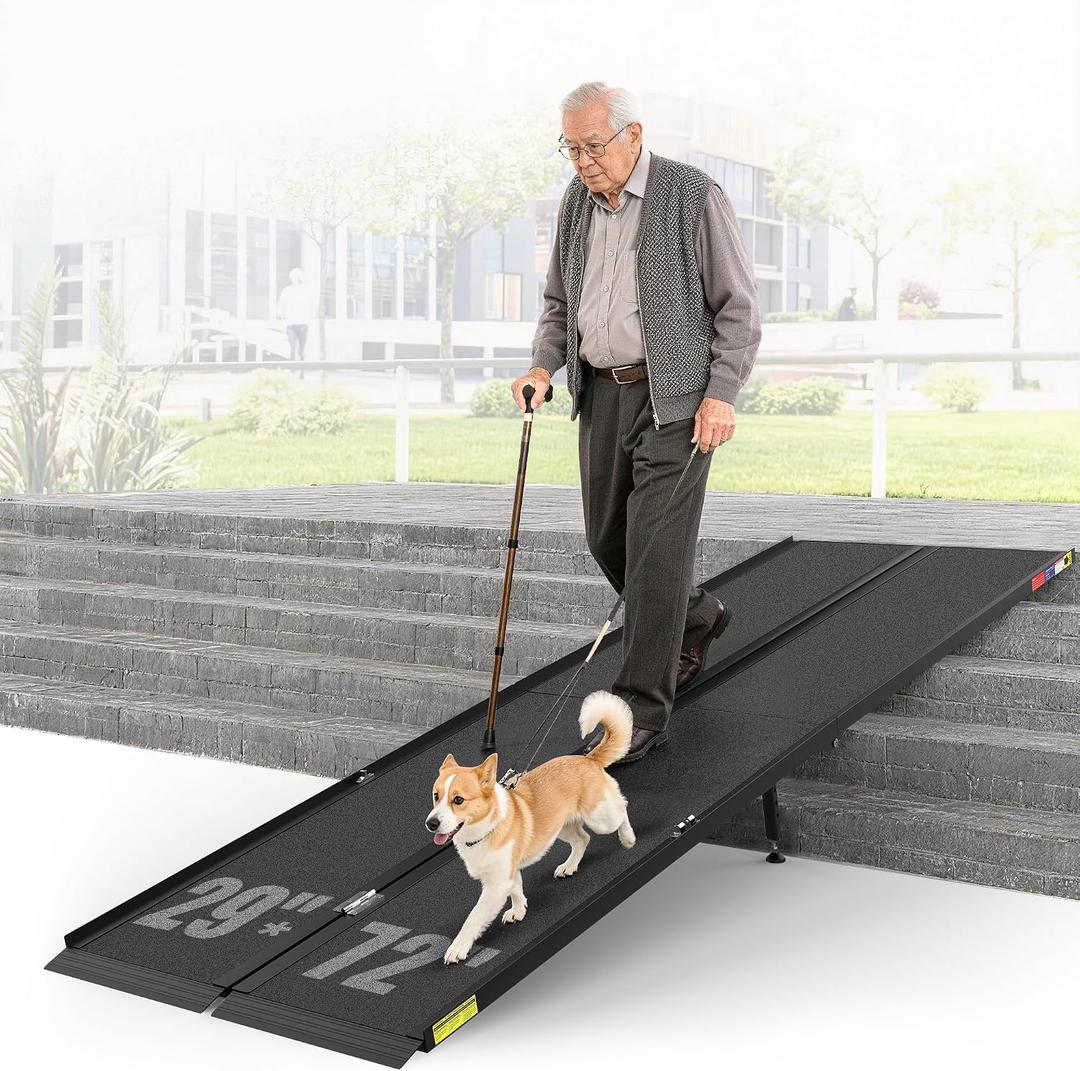 6 Feet Portable Wheelchair Ramp with Sopport Legs, Black Seamless Non-Slip Aluminum Folding Handicap Ramp,Threshold Ramp for Doorways, Wheel Chair Ramp for Home Steps,Loading Dock Plates
