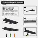 Lufia Floating Wall Shelves, Set of 2, MDF with Invisible Brackets, Modern Storage for Bedroom, Bathroom, Living Room, Kitchen (Black, 24" W x 7" D x 1.5" H (2 Pieces))