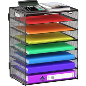 8 Tier Paper Letter Tray Organizer with Handles, Mesh Desk File Holder Storage Organization for Home School Classroom & Office (Black)