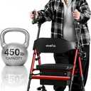 Upright Walkers for Seniors, 450 lb Heavy Duty Stand Up Rollator Walker with Adjustable Soft Sponge Armsupport & Seat, Tall Standing Folding Rolling Walker with 8'' Wheel, Red