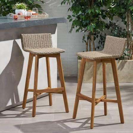 Christopher Knight Home La Brea Outdoor Acacia Wood and Wicker Barstools (Set of 2), Light Brown and Teak, 19.00 "W x 18 "D x 36.75 "H