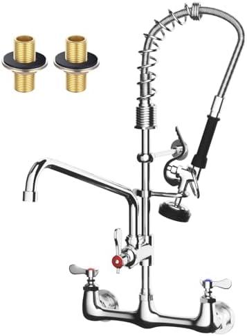 Commercial Sink Faucet, TOLSUNY Commercial Kitchen Faucet Wall Mount with Pre Rinse Sprayer, Wall Mounted Kitchen Sink Faucet for Industrial and Restaurant Sinks (Classic, 25)