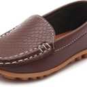 LONSOEN Toddler Little Kid Boys Girls Soft Slip On Loafers Dress Flat Shoes (Brown, 11 Little Kid)